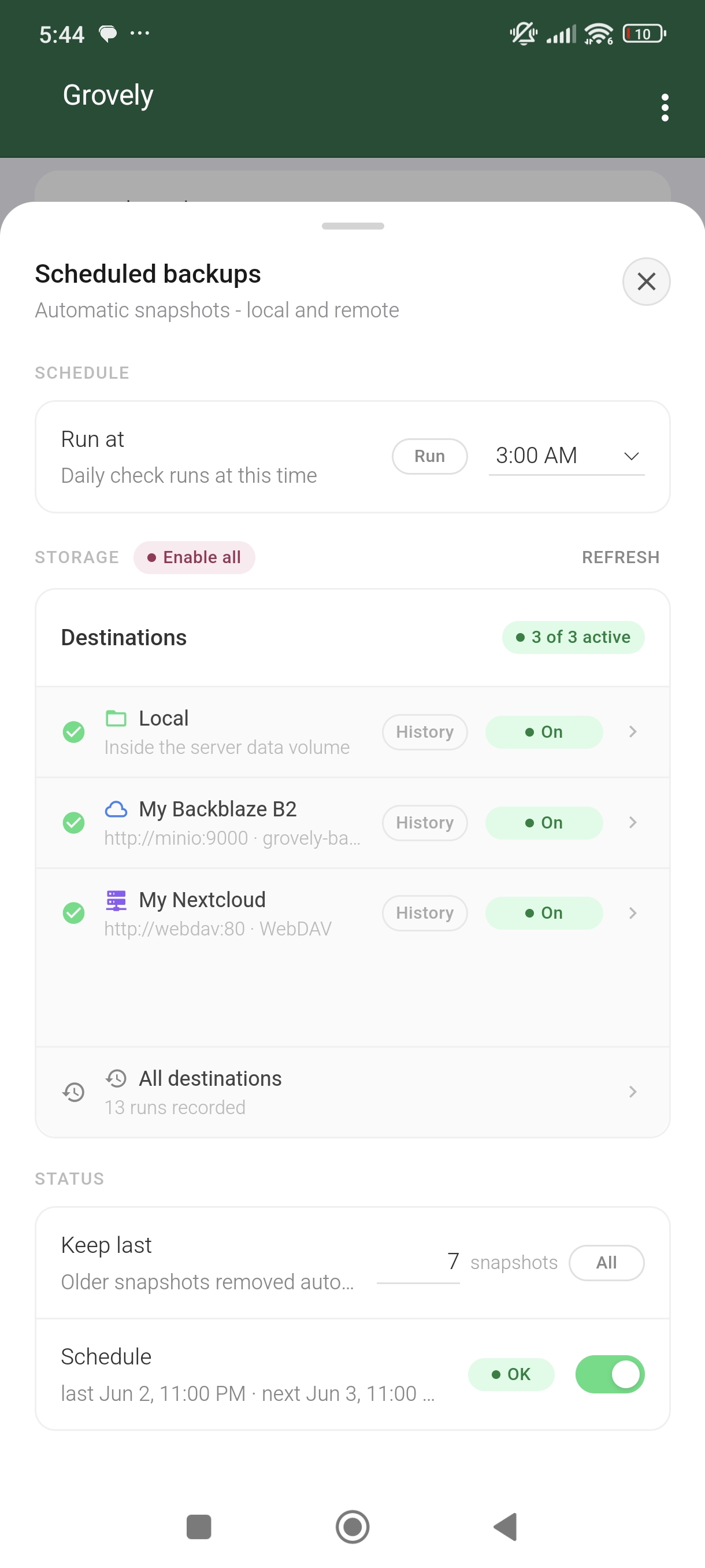 Backup settings on mobile